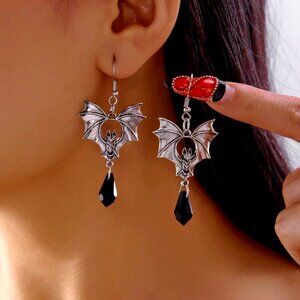 Silver Bat Drop Earrings